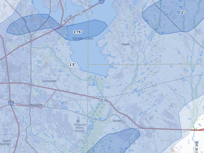 NEXRAD radar-signature map of the hail storm over Forney, TX on Mar 4, 2026