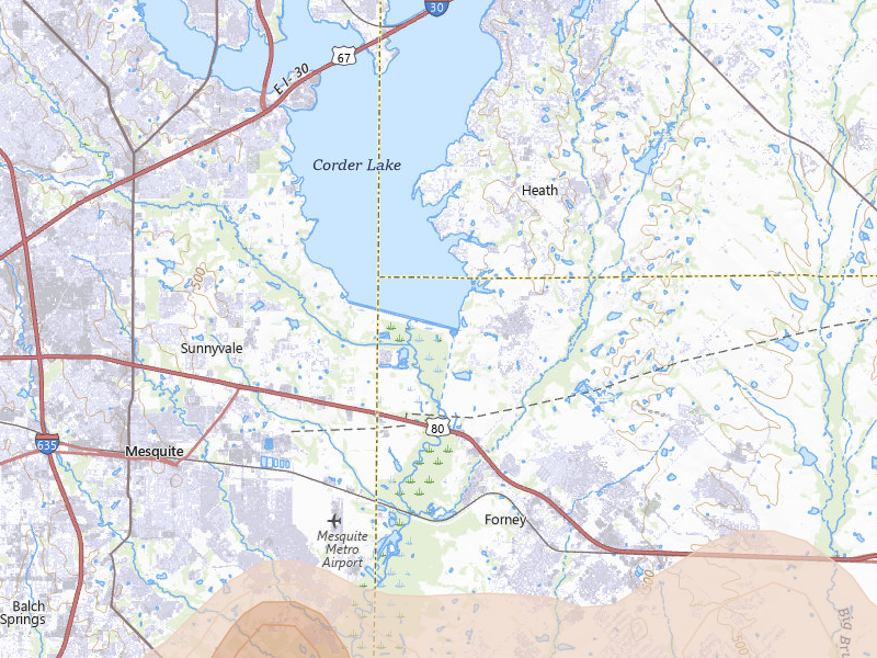 Radar-estimated hail-size map of the storm over Forney, TX on Jun 2, 2026