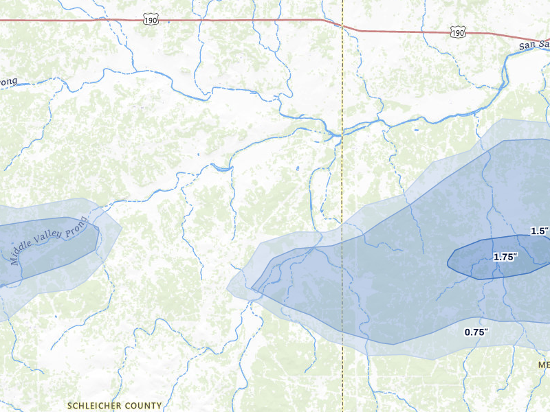 NEXRAD radar-signature map of the hail storm over Fort Mc Kavett, TX on Apr 1, 2026