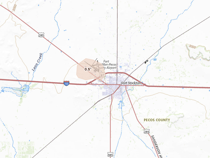 Radar-estimated hail-size map of the storm over Fort Stockton, TX
