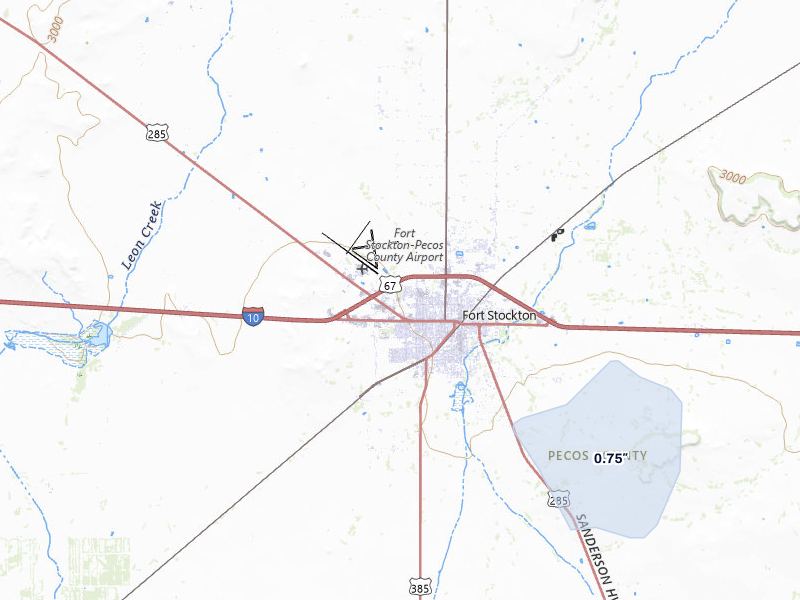 NEXRAD radar-signature map of the hail storm over Fort Stockton, TX on Jun 5, 2026