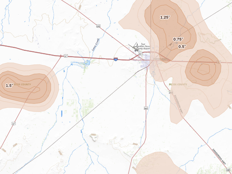 Radar-estimated hail-size map of the storm over Fort Stockton, TX