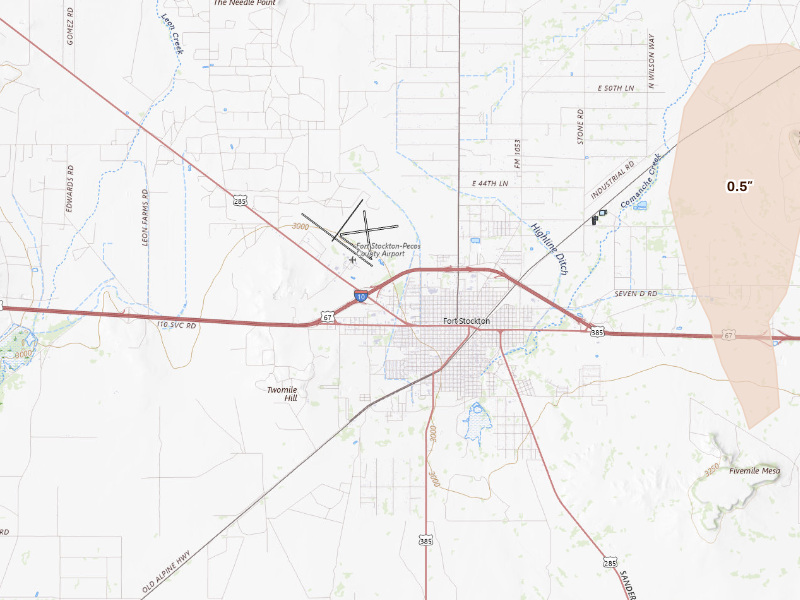 Radar-estimated hail-size map of the storm over Fort Stockton, TX