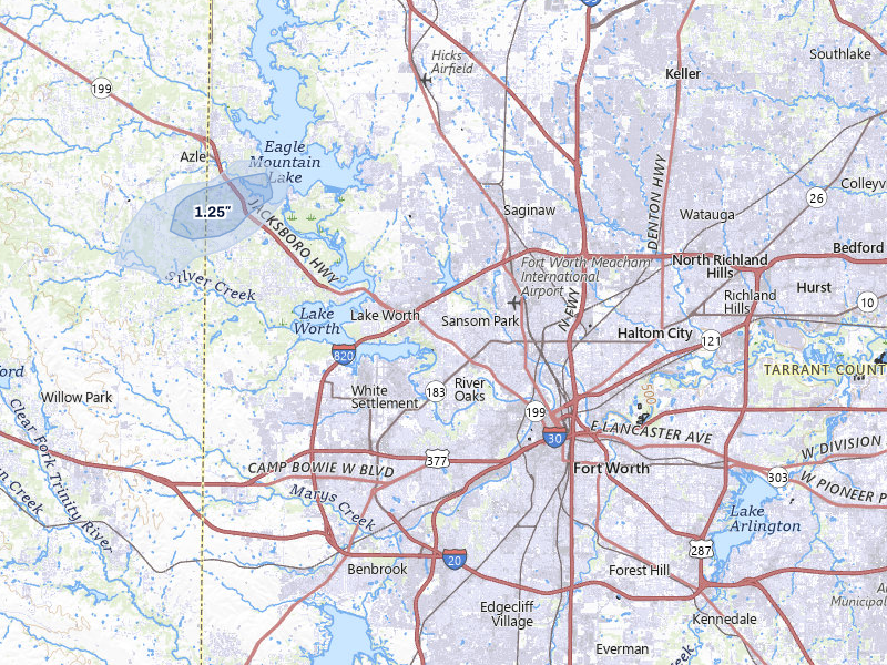 NEXRAD radar-signature map of the hail storm over Fort Worth, TX on May 7, 2026