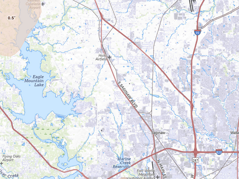 Radar-estimated hail-size map of the storm over Fort Worth, TX on May 19, 2026