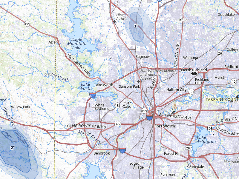 NEXRAD radar-signature map of the hail storm over Fort Worth, TX on Jul 6, 2026