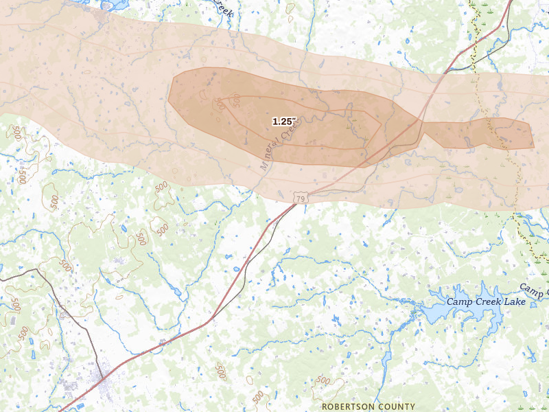 Radar-estimated hail-size map of the storm over Franklin, TX on Apr 29, 2026
