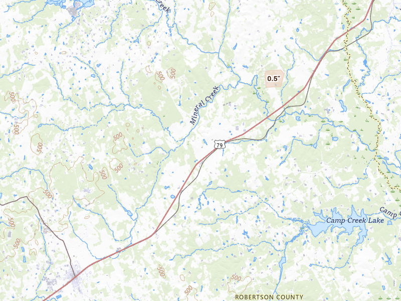 Radar-estimated hail-size map of the storm over Franklin, TX on May 10, 2026