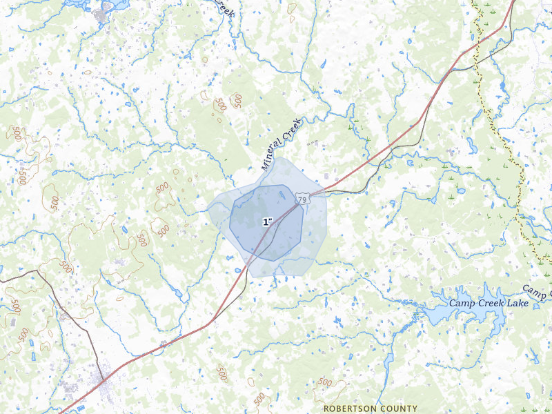 NEXRAD radar-signature map of the hail over Franklin, TX