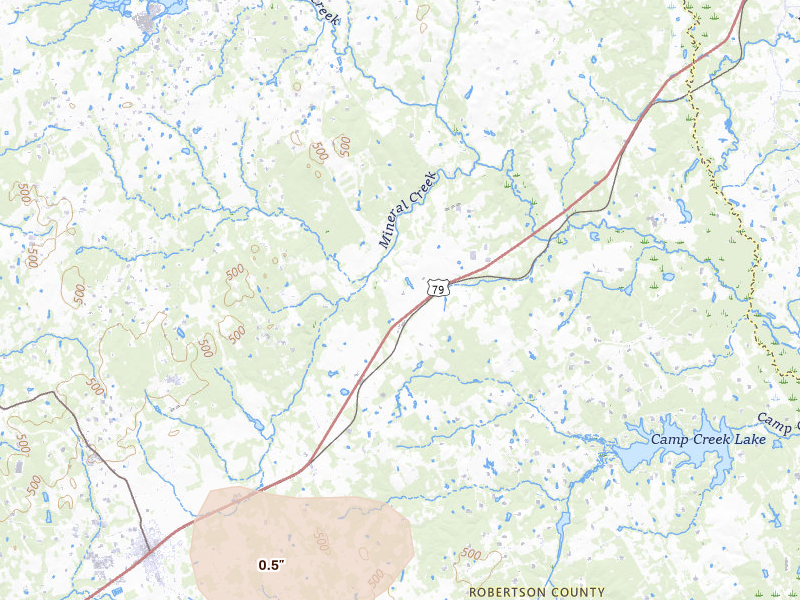 Radar-estimated hail-size map of the storm over Franklin, TX on Jun 19, 2026