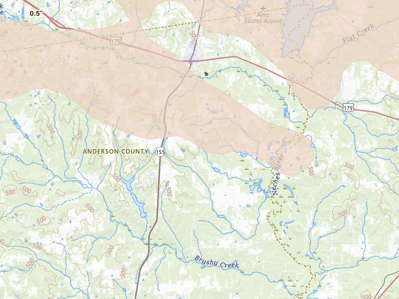 Radar-estimated hail-size map of the storm over Frankston, TX on Apr 29, 2026