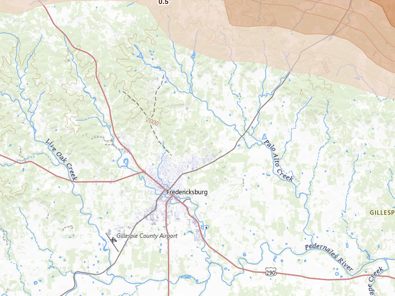 Radar-estimated hail-size map of the storm over Fredericksburg, TX on May 6, 2026