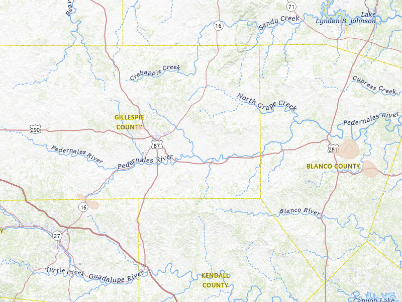 Radar-estimated hail-size map of the storm over Fredericksburg, TX on Jun 2, 2026