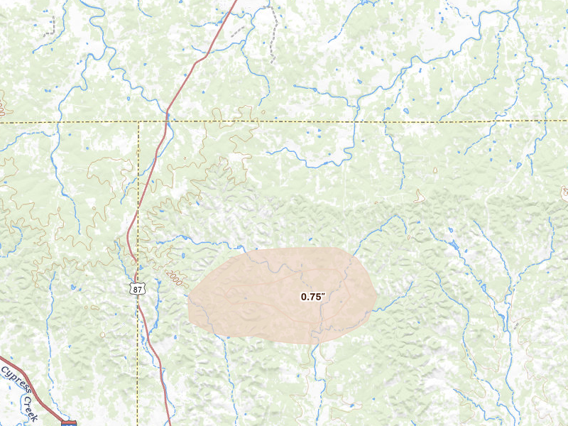 Radar-estimated hail-size map of the storm over Fredericksburg, TX on Aug 28, 2026