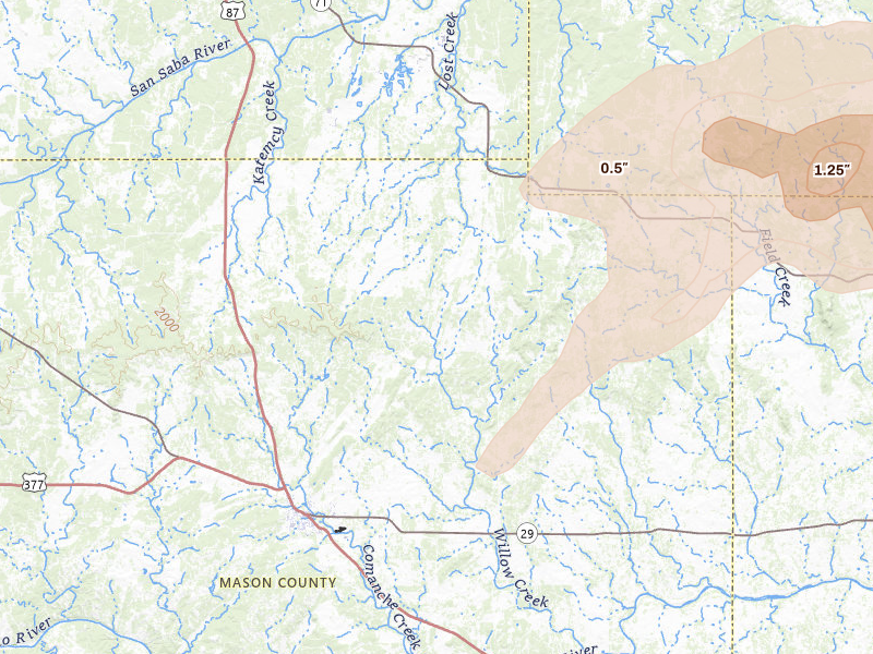 Radar-estimated hail-size map of the storm over Fredonia, TX on Apr 12, 2026