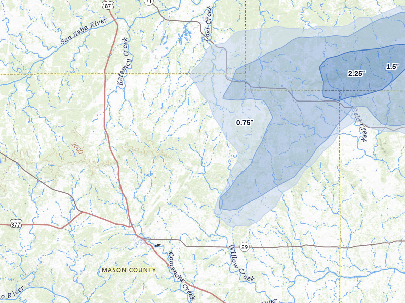 NEXRAD radar-signature map of the hail storm over Fredonia, TX on Apr 12, 2026