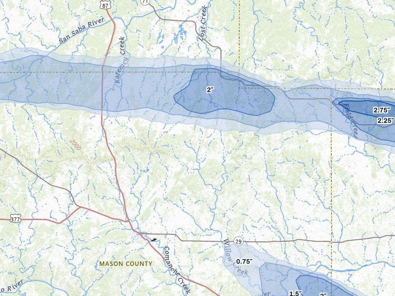 NEXRAD radar-signature map of the hail storm over Fredonia, TX on Apr 30, 2026