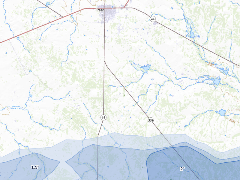 NEXRAD radar-signature map of the hail over Freer, TX