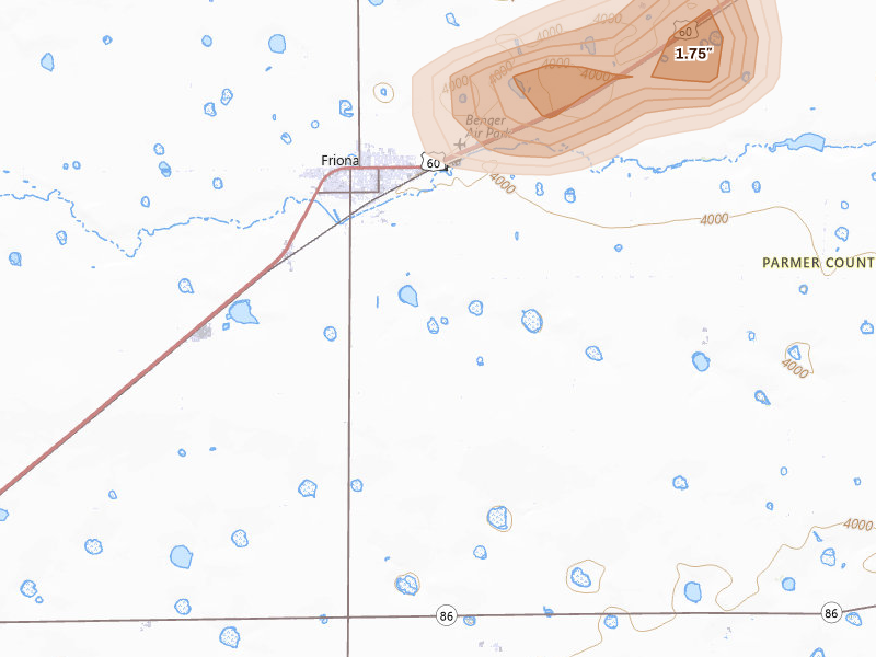 Radar-estimated hail-size map of the storm over Friona, TX on May 30, 2026