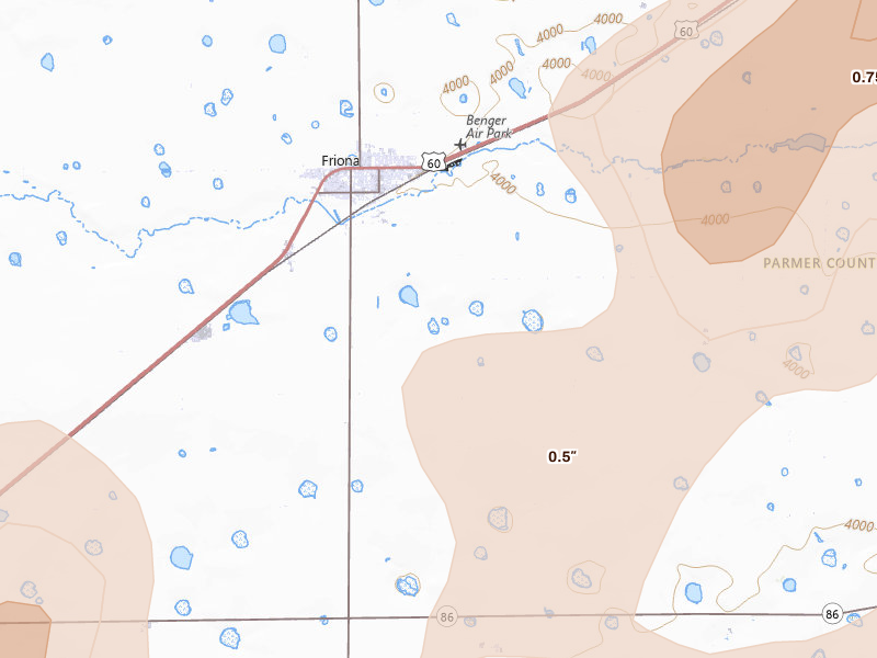 Radar-estimated hail-size map of the storm over Friona, TX on Jun 24, 2026