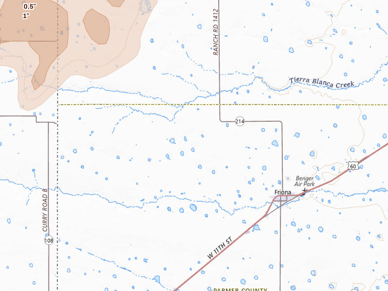 Radar-estimated hail-size map of the storm over Friona, TX on Jul 1, 2026