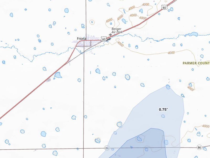 NEXRAD radar-signature map of the hail over Friona, TX