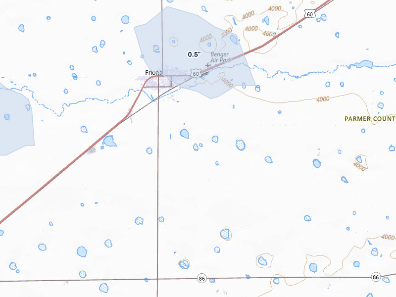 NEXRAD radar-signature map of the hail storm over Friona, TX on Jul 5, 2026