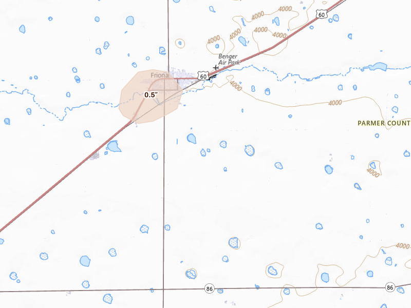 Radar-estimated hail-size map of the storm over Friona, TX on Jul 18, 2026