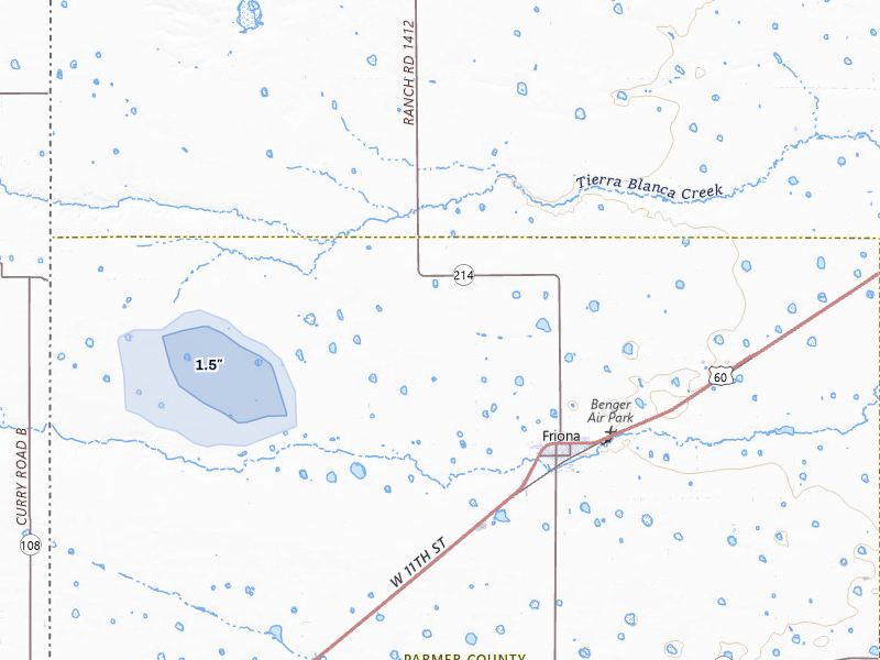 NEXRAD radar-signature map of the hail storm over Friona, TX on Jul 31, 2026