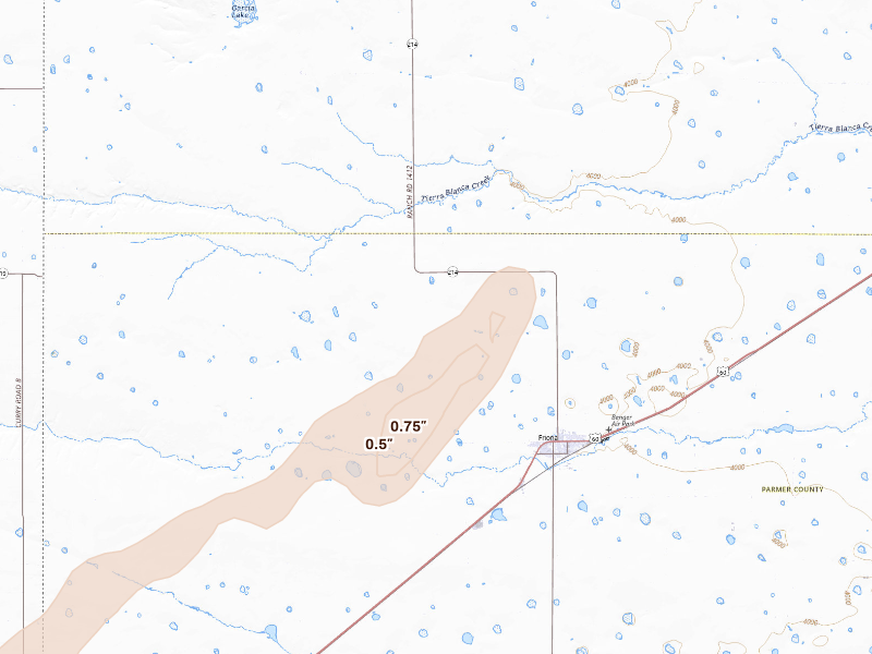 Radar-estimated hail-size map of the storm over Friona, TX on Sep 24, 2026