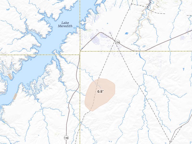 Radar-estimated hail-size map of the storm over Fritch, TX on Jul 24, 2026