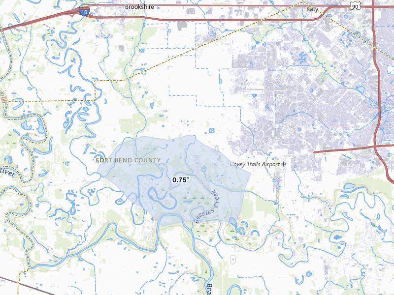 NEXRAD radar-signature map of the hail over Fulshear, TX
