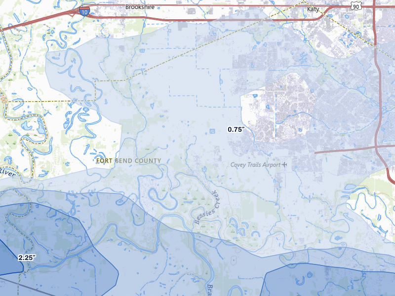 NEXRAD radar-signature map of the hail over Fulshear, TX