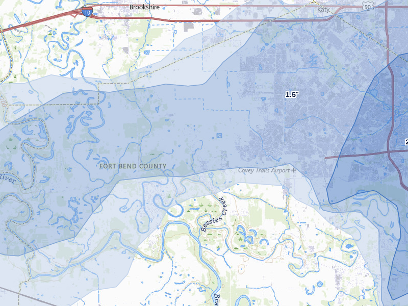 NEXRAD radar-signature map of the hail over Fulshear, TX