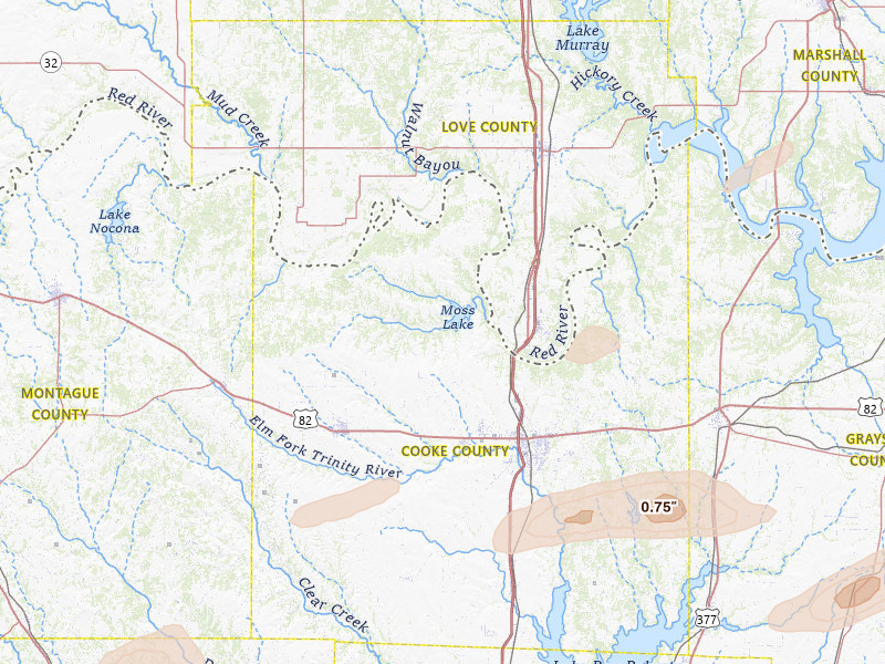 Radar-estimated hail-size map of the storm over Gainesville, TX on Mar 4, 2026