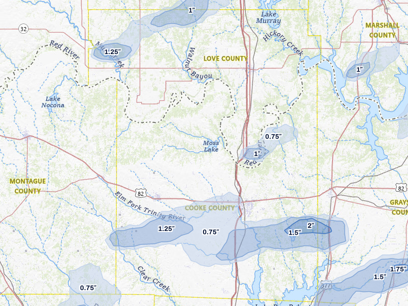 NEXRAD radar-signature map of the hail storm over Gainesville, TX on Mar 4, 2026