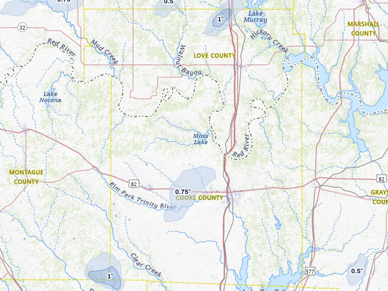 NEXRAD radar-signature map of the hail storm over Gainesville, TX on Mar 6, 2026