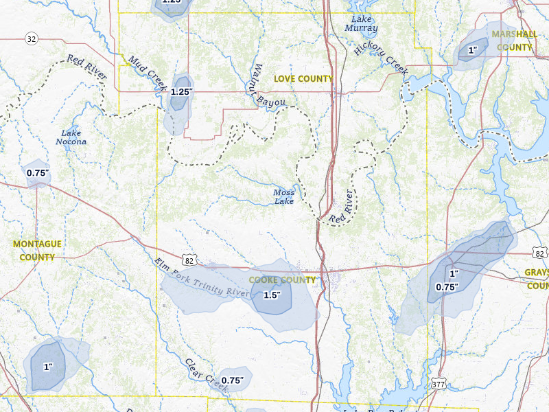 NEXRAD radar-signature map of the hail storm over Gainesville, TX on Jun 6, 2026