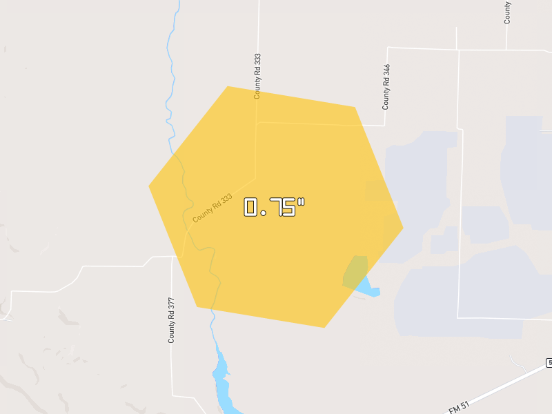 Hail map of Gainesville, TX on Jun 7, 2026, hail up to 0.75"