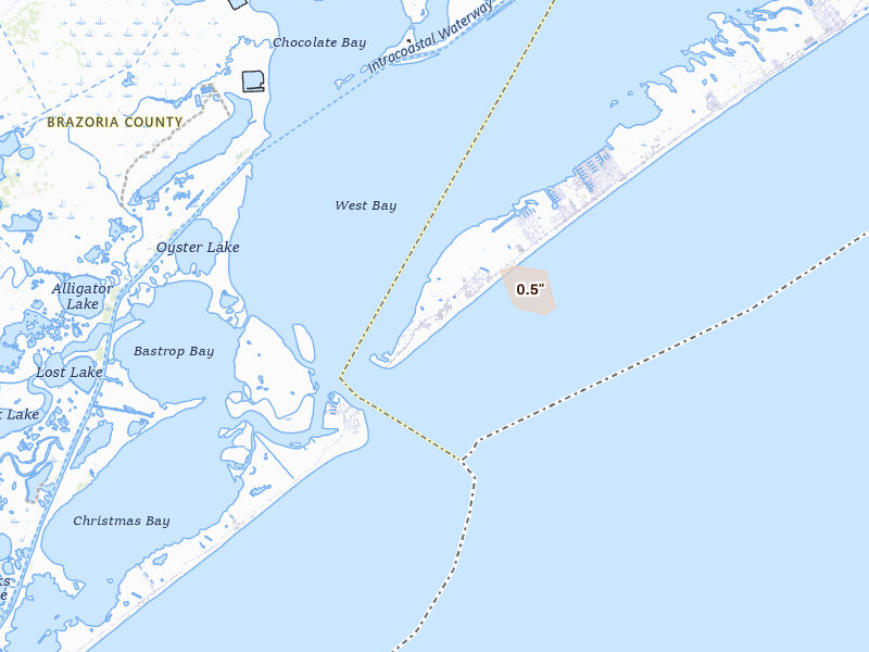 Radar-estimated hail-size map of the storm over Galveston, TX