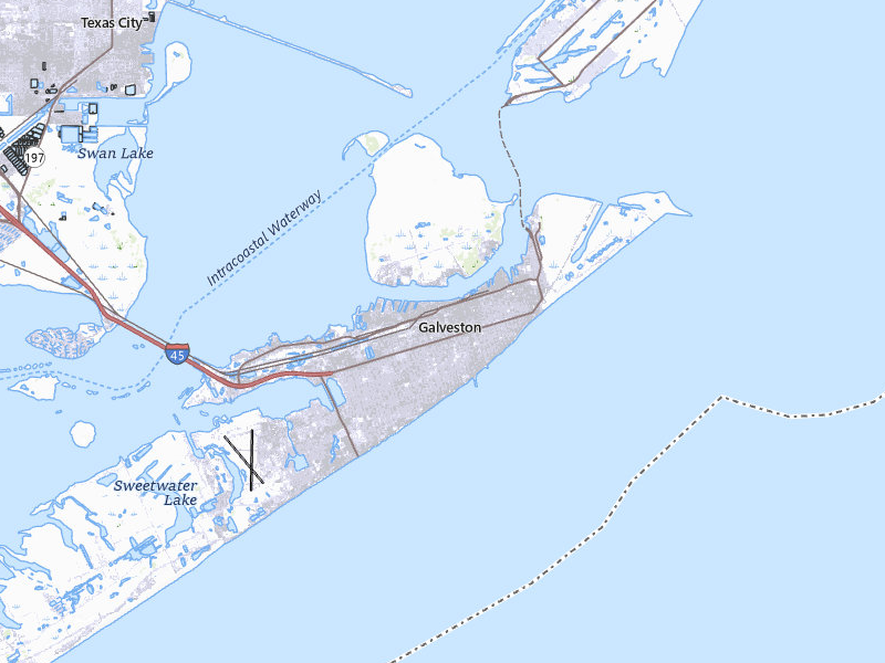 Radar-estimated hail-size map of the storm over Galveston, TX on Jul 22, 2026