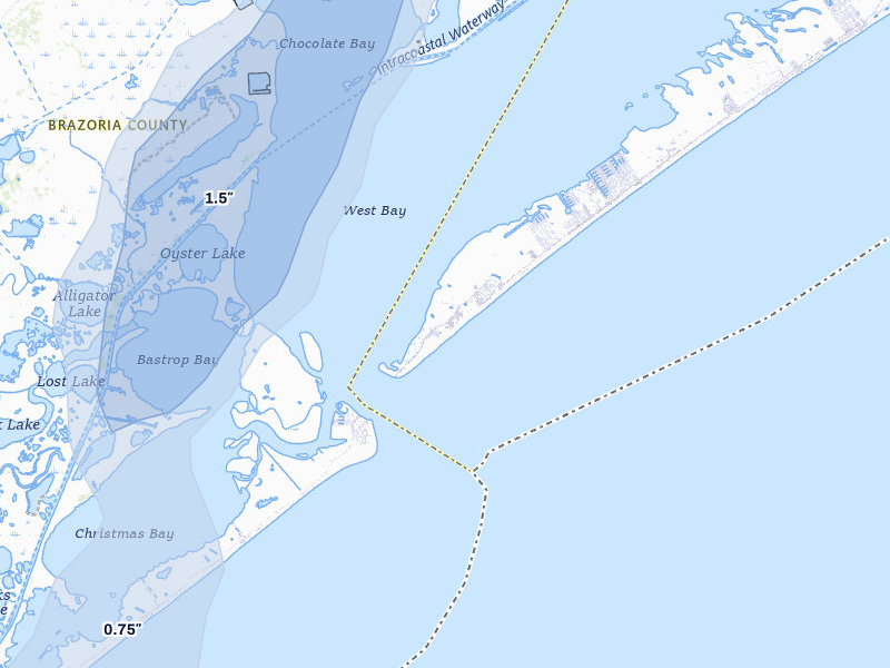NEXRAD radar-signature map of the hail storm over Galveston, TX on Jul 22, 2026