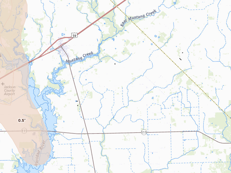 Radar-estimated hail-size map of the storm over Ganado, TX on Apr 22, 2026