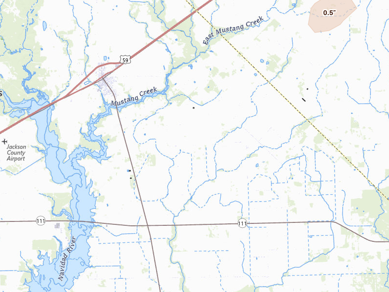 Radar-estimated hail-size map of the storm over Ganado, TX on May 22, 2026