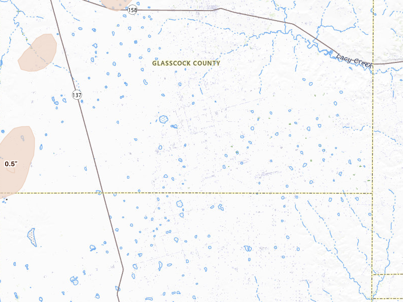 Radar-estimated hail-size map of the storm over Garden City, TX on Jul 18, 2026