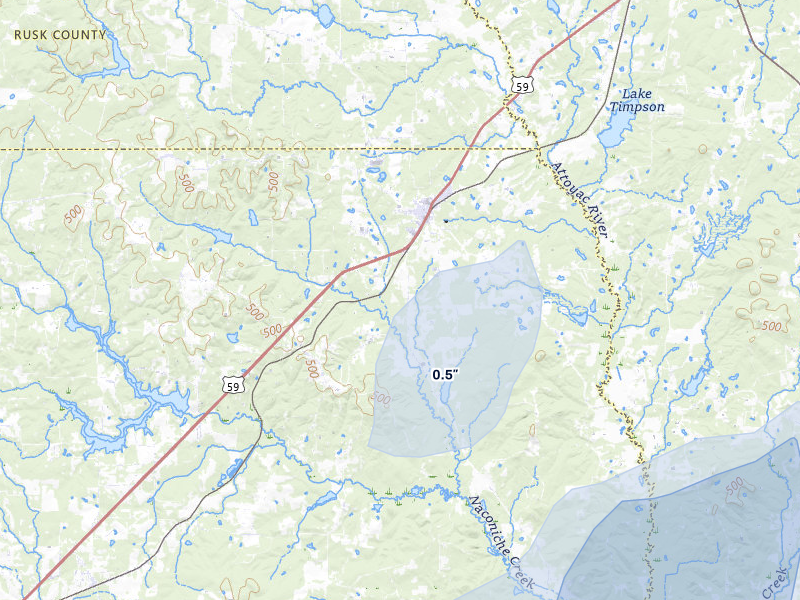 NEXRAD radar-signature map of the hail over Garrison, TX