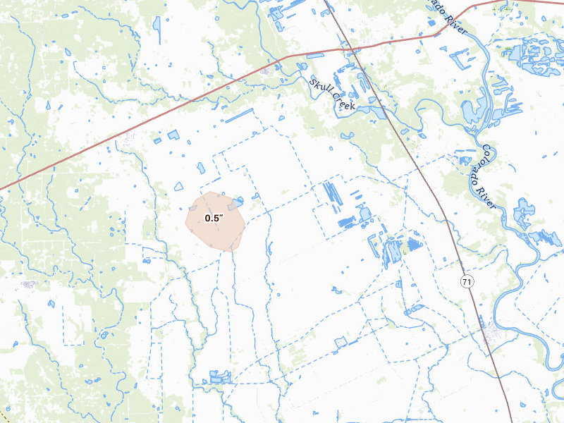 Radar-estimated hail-size map of the storm over Garwood, TX