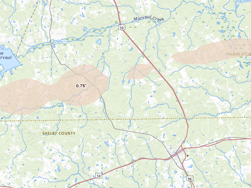 Radar-estimated hail-size map of the storm over Gary, TX on Apr 29, 2026