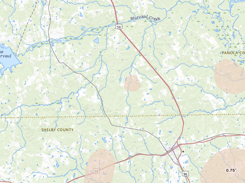 Radar-estimated hail-size map of the storm over Gary, TX on Jun 2, 2026