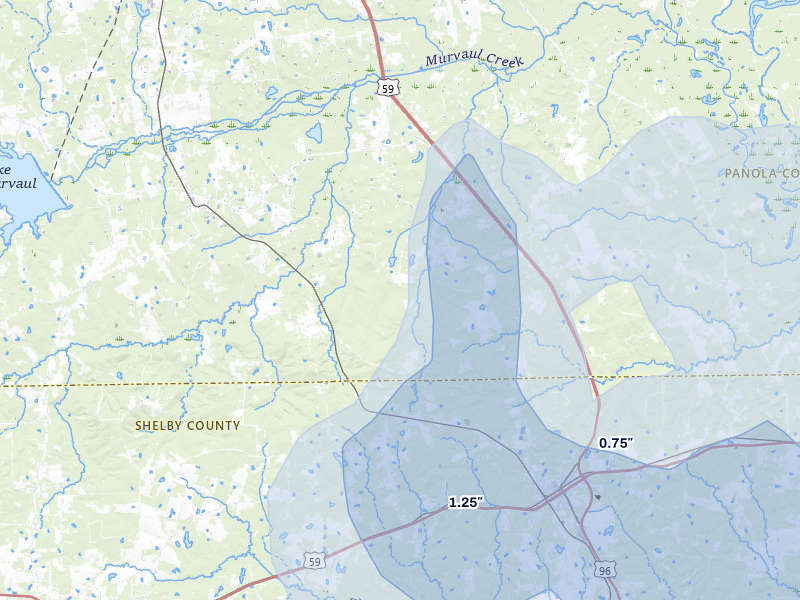 NEXRAD radar-signature map of the hail over Gary, TX